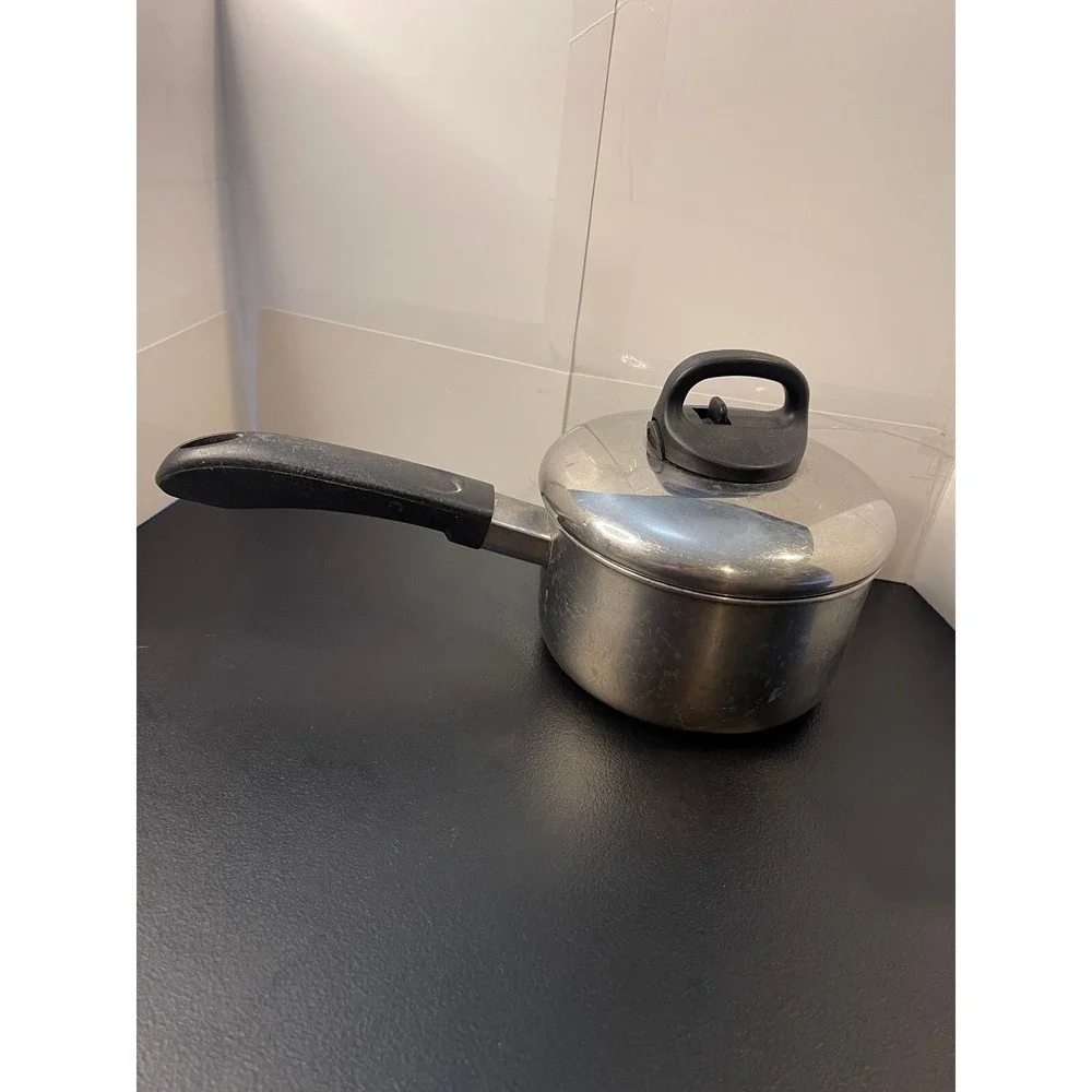 Revere Stainless Steel Saucepan with Vented Lid Silver Black Handle Kitchen Pot